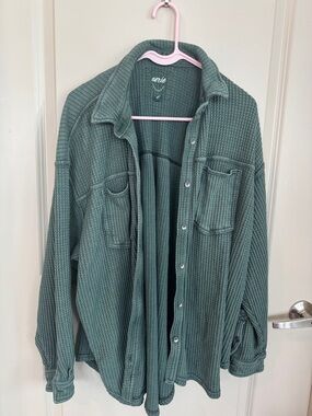 aerie Green Waffle Knit Button-Up Shacket